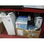 A Shredder, fan, CD clock radio, desk lamp, portable radiator, pans, etc. (2)