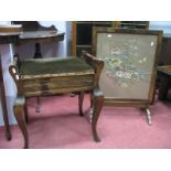 An Edwardian Walnut Piano Stool, and a needlework firescreen. (2)