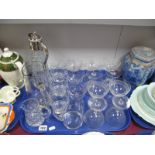 Claret Jug, champagne and other glasses, water jugs, etc:- One Tray