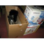 Coffee, cutlery, stainless steel kitchenware, etc:- One Box and Moulinex and Kenwood mixers