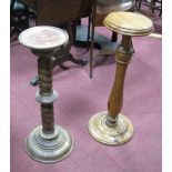 Pine Turned Circular Pedestal, 74cm high; another, similar, with barley twist support.