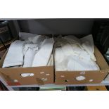A Quantity of Linens, including damask, crochet, place mats:- Two Boxes