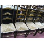 A Set of Four Early XX Century Rush Seated Ladder Back Chairs.