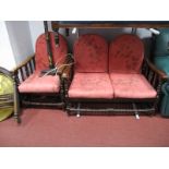 1920's Oak Adjustable Two Seater Settee and Easy Chair, having barley twist supports.