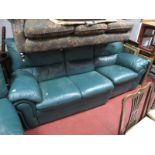A Modern Green Leather Three Seater Reclining Settee.
