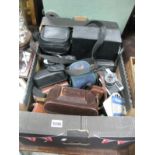 Halina, Werra, Olympus, Zeiss Ikon and Other Cameras, binoculars, etc:- One Box and enlarger