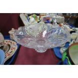 A Lead Crystal Footed Bowl, shaped circular edge and flower head cut decorartion, with 'Waterford'