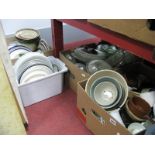 Mixing Bowls, Glassware, Plates, Kitchenware:- Four Boxes
