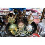 Shude Hill Carousel and four enamelled eggs:- One Tray