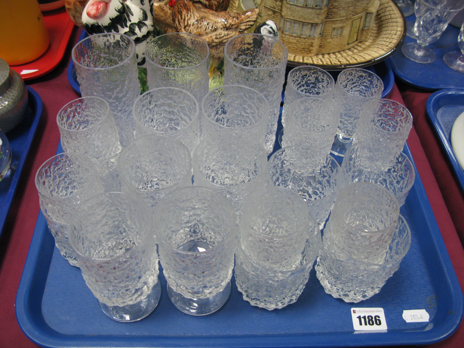 Whitefriars Style "Bark Effect" Glassware, tumblers, whisky glasses, etc:- One Tray