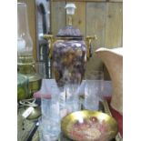 Water Jug Glasses, Bowl, together with a pottery lamp with girl decoration:- One Tray
