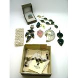 Large Modern Hardstone and Shell Pendants, stamped "925", malachite set necklace, dress rings, etc.