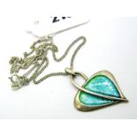 Malcolm Gray (Ortak); A Modern Enamel Pendant, of stylised leaf design, highlighted in turquoise,