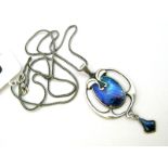 Charles Horner; A Chester hallmarked Silver and Enamel Pendant, of openwork design, highlighted in