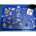 A Collection of Assorted Costume Brooches, including vintage cameos, diamanté hummingbird etc:-