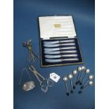 A Set of Six Hallmarked Silver Handled Tea Knives, JB, Sheffield 1917, in a fitted case; Two Sets of