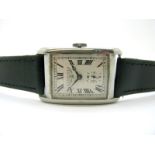 Longines; An Art Deco Style Gent's Wristwatch, the signed rectangular dial with black Roman numerals