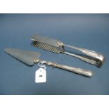 Christofle; A Pair of Asparagus Tongs, together with a Christofle cake slice (handle detached). (2)
