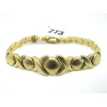 A Modern Bracelet, of stylised design with cross spacers, to snap clasp, stamped "14k Italy".