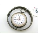 A Hallmarked Silver Cased Ladies Fob Watch, the gilt highlighted dial with black Roman numerals, the