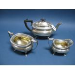 A Hallmarked Silver Three Piece Tea Set, James Deakin & Sons, Sheffield 1917, each with gadrooned