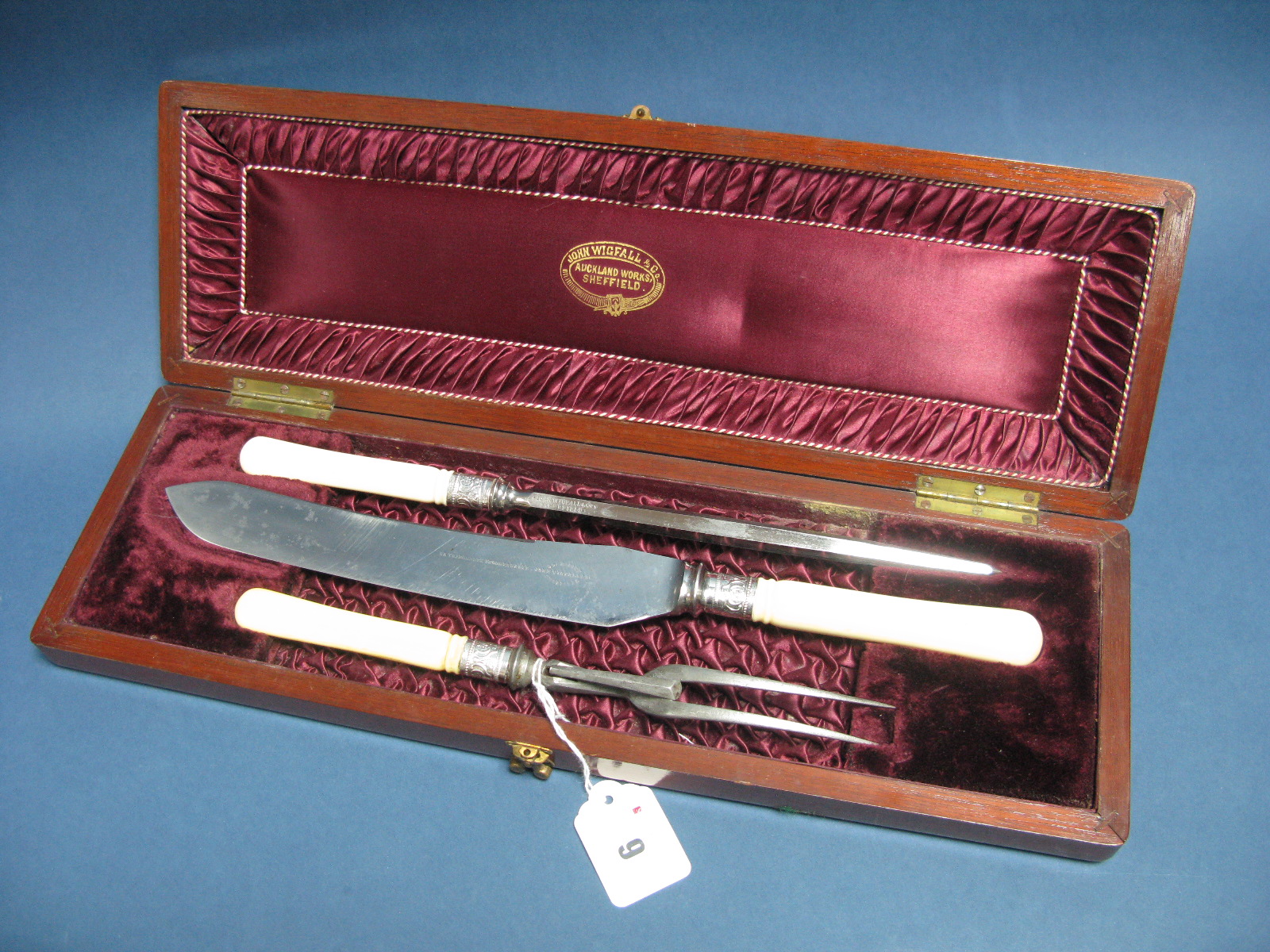A XIX Century John Wigfall & Co Three Piece Carving Set, in original fitted wooden case, with