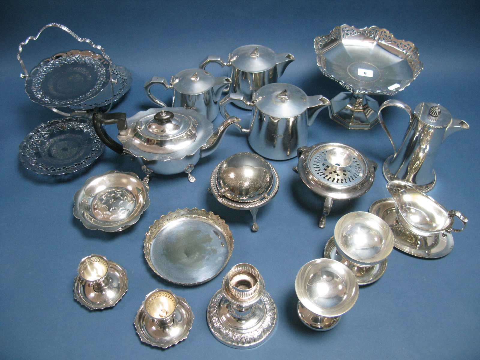 A Mixed lot of Assorted Plated Ware, including decorative folding cake stand, tea wares, pedestal