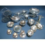 A Mixed lot of Assorted Plated Ware, including decorative folding cake stand, tea wares, pedestal