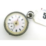 A Hallmarked Silver Cased Ladies Fob Watch, the gilt highlighted dial with black Roman numerals