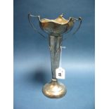 A Hallmarked Silver Vase, (marks rubbed) of plain tapering slender form with wide rim with applied