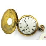 Elgin; A 14ct Gold Plated Half Hunter Cased Pocketwatch, the signed dial with black Roman numerals