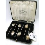 A Set of Six Hallmarked Silver Coffee Spoons, Gladwin Ltd, each with coffee bean finial, in original