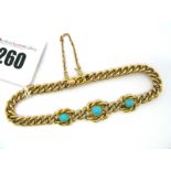 A Turquoise Set Bracelet, of stylised knot and curb link design, oval collet set, to snap clasp