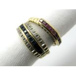 A 9ct Gold Three Row Ring, the centre band of half eternity style channel set (can be removed and