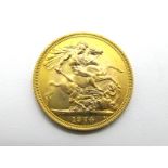 A 1974 Gold Sovereign, (uncirculated).