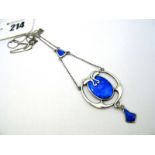 Charles Horner; A Chester Hallmarked Silver and Enamel Pendant, of openwork design, highlighted in