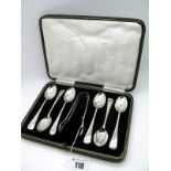 A Set of Six Hallmarked Silver Teaspoons, W&G. Sheffield 1933, initialled, in original fitted case