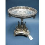 A James Dixon & Sons Plated Tazza, the triform base with applied swans, raised on openwork shell and