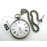 An Openface Pocketwatch, the white dial with black Roman numerals and seconds subsidiary dial (