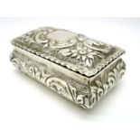 A Decorative Hallmarked Silver Box, D&F, Birmingham 1897, allover detailed in relief with scrolls