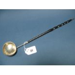 A Georgian Toddy Ladle, the oval bowl with textured edge and coin inset detail, overall length 36.