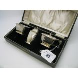 A Hallmarked Silver Three Piece Cruet Set, Joseph Rodgers, Sheffield 1940, in original fitted