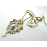 A 9ct Gold Edwardian Style Openwork Pendant, oval set to the centre, with inset and pearl