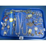 Ladies and Gent's Wristwatches, vintage costume jewellery, etc:- One Tray