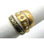 A Victorian 22ct Gold Ring, set to the front with half pearls; together with an eternity band and