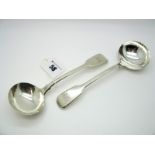 A Pair of Hallmarked Silver Fiddle Pattern Sauce Ladles, Mary Chawner, London 1838, initialled. (2)