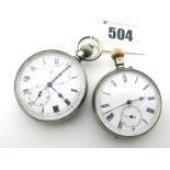 A Hallmarked Silver Cased Openface Pocketwatch Stopwatch, the white dial with black Arabic and Roman