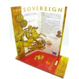 A Gold Sovereign, 2000 (BU), encapsulated within a Westminster presentation pack.