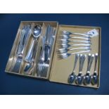 A Mappin & Webb Plated Forty Two Piece Cutlery Set, together with a set of six Dubarry style cake