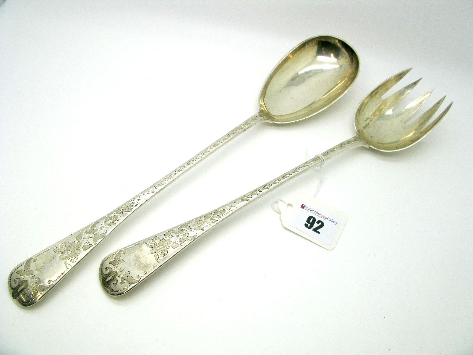 A Matched Pair of Hallmarked Silver Salad Servers, Alice & George Burrows, London 1815, 1840, each